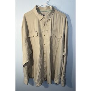 PONCHO Men's Shirt Long Sleeve Pockets Vented Beige Button Size 3XL